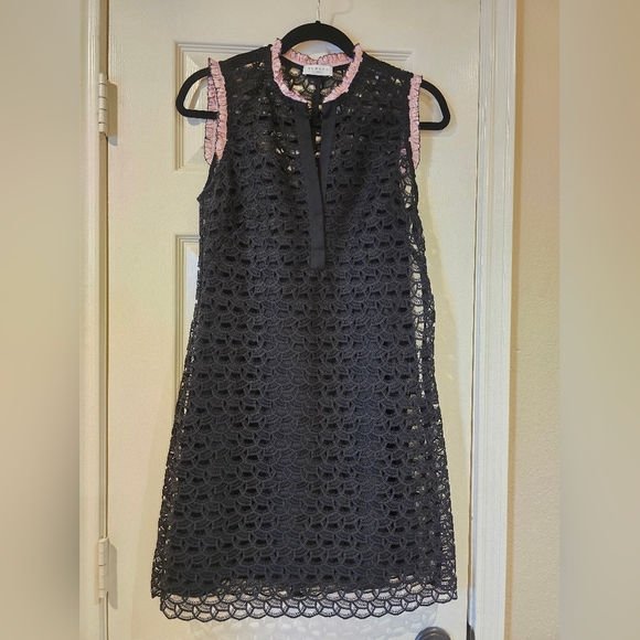 Sandro Dresses & Skirts - Sandro Paris Black Lace Sleeveless Mini Dress with Pink Trim Size 38